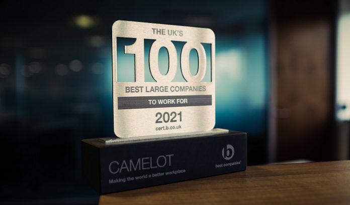 Camelot UK has been placed 10th in Best Companies’ 100 best large companies 2021 and was the only large company to receive a wellbeing special award.