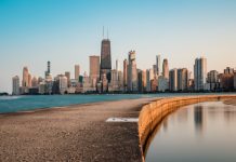Illinois Senate Bill gives US lottery couriers fresh air An image of Chicago, Illinois, on the banks of Lake Michigan