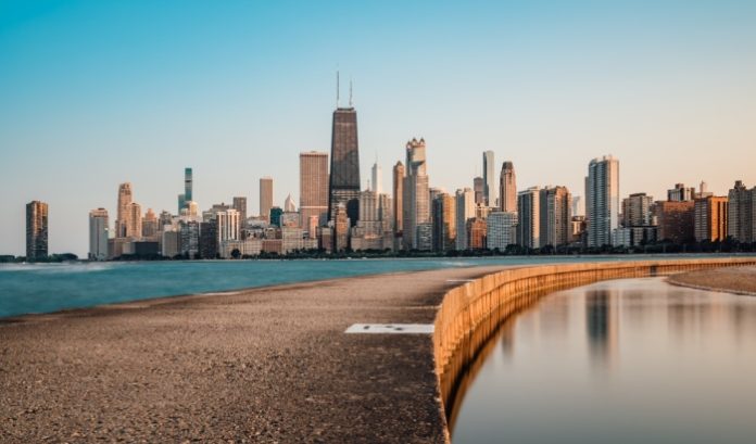 An image of Chicago, Illinois, on the banks of Lake Michigan