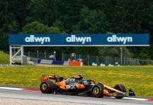 Allwyn and McLaren team up for a global-scale fan event Allwyn logo with a Formula One car in foreground