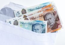 How can society lotteries pay their UK gambling levy dues? UK pound notes in an envelope