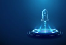Brightstar widens product range with greetings card inspired titles Tech-esque rocket ship taking off, symbolising a product launch