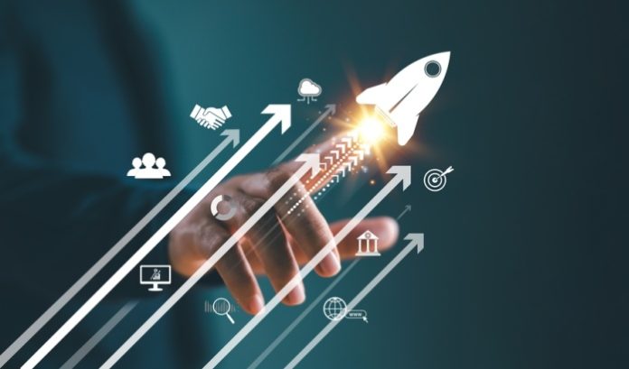 Revenue-growth Rocket taking off to a right angle, symbolising the revenue growth experienced by ZEAL Network