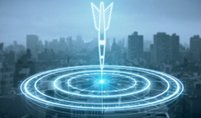 Digital image of a target board with a digital arrow striking it