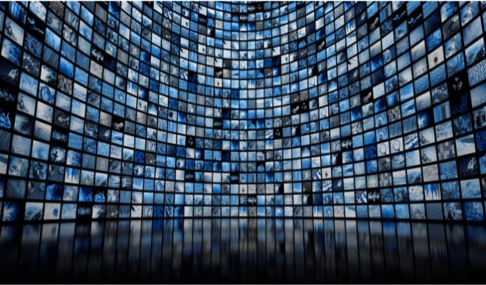 Multimedia wall, representing Ross Sargeant, former Allwyn director, being appointed CRO at GB News