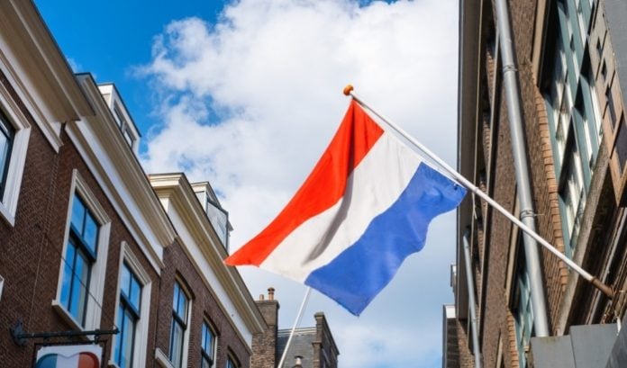The Dutch flag hanging over a street