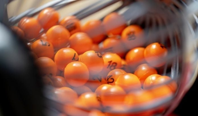 Lottery balls being spun