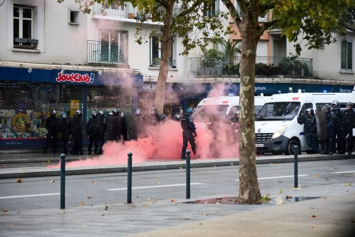 Police during an October riot in France